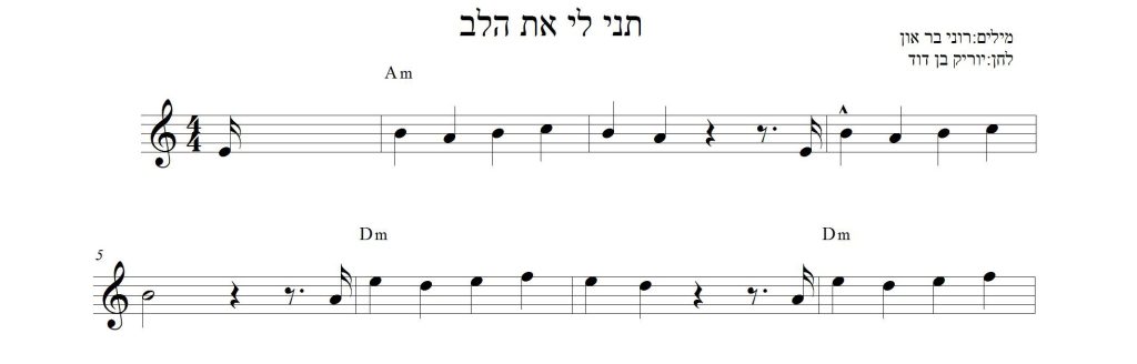 תווים להורדה לשיר תני לי את הלב מילים: רוני בר און לחן :יוריק בן דוד ...